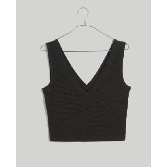 Madewell Women's True Black Supercrop V-Neck Tank Top Size M - Picture 1 of 5